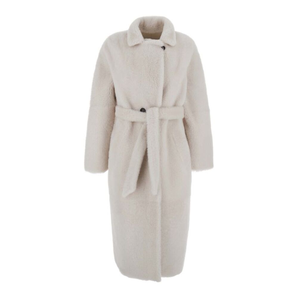 Suprema Women White Shearling Coat With Collar And Long Sleeves For Women